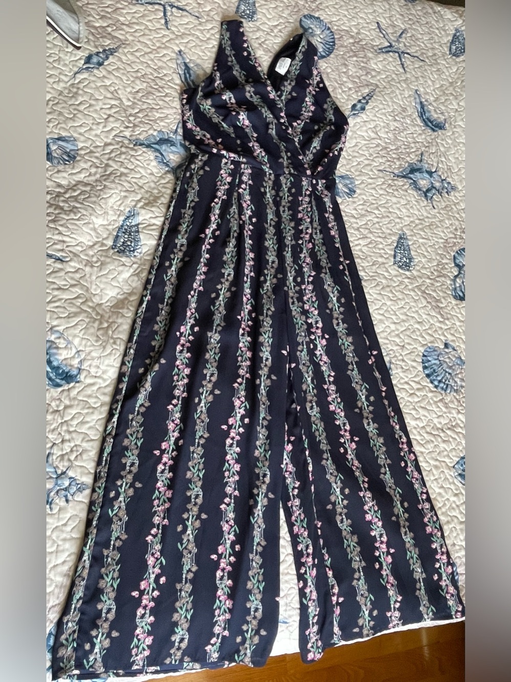 Sienna Sky Navy Dress with Floral Trim